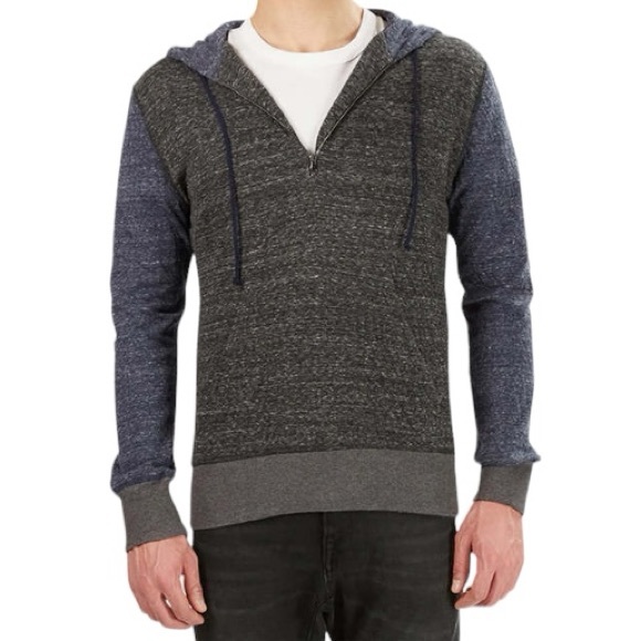 Blue & Cream 1/4 Zip Grey and Blue Hoodie - Picture 1 of 12